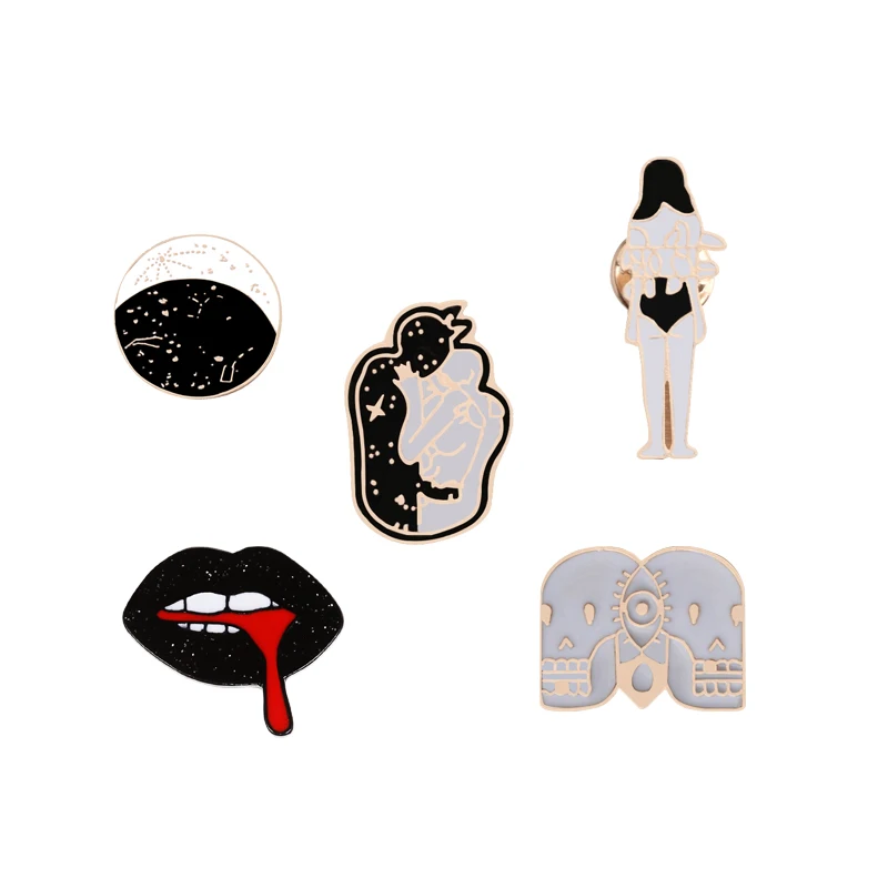 Черно белый эмалированный значок для влюбленных металлические шпильки бейджей