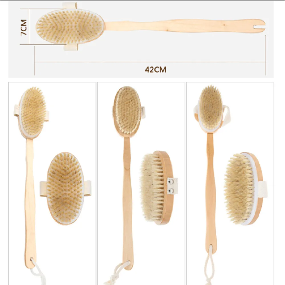 

New Practical Bath Brush Long Wood Handle Reach Back Body Shower Bristle Scrubber Spa Washing Tool hot sale Bath Brush