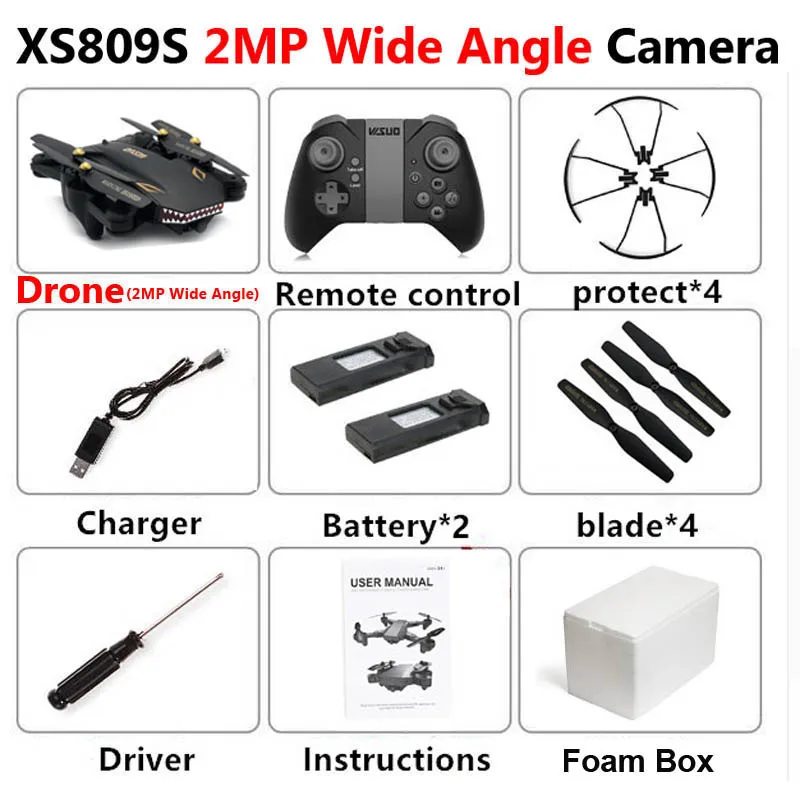 2MP Wide Angle 2B VISUO XS809S Профессиональный складной селфи мини-Дрон с камерой 2MP HD WiFi FPV широкоугольный XS809HW RC Квадрокоптер Вертолет игрушка - Цвет: 2MP Wide Angle 2B
