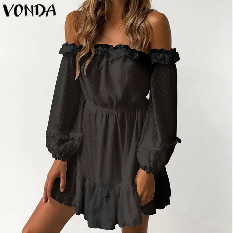 Платье с открытыми плечами в богемном стиле пикантный пляжный сарафан горошек