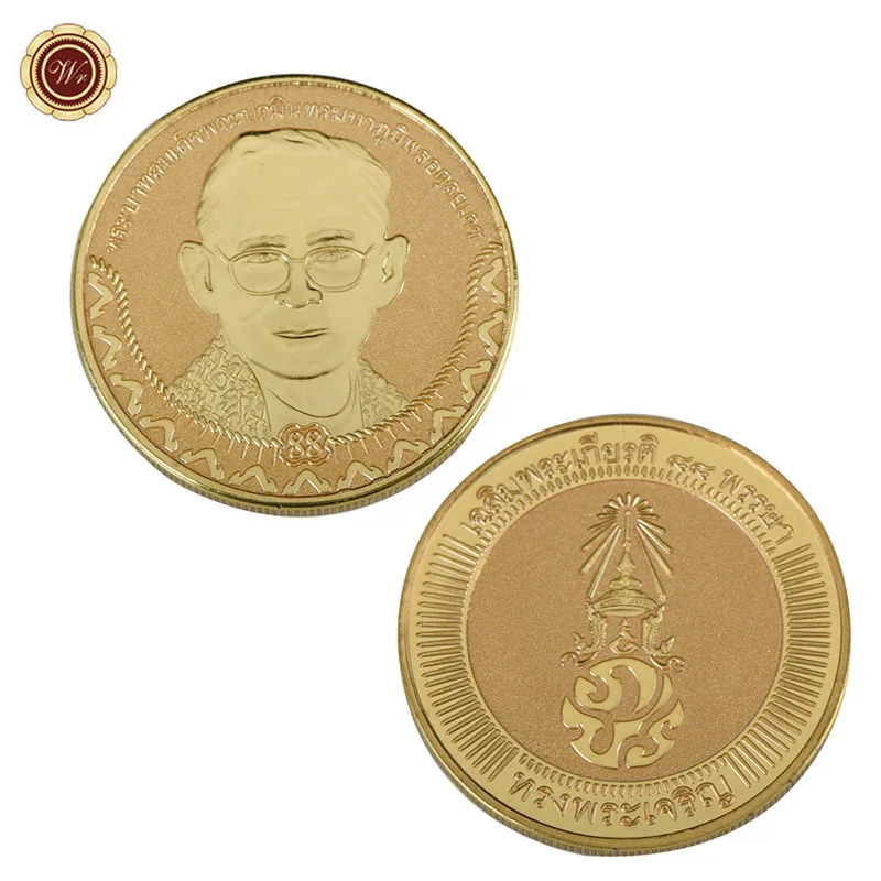 WR 24K позолоченная металлическая монета Thailand King Bhumibol Adulyadej Золотая редкая