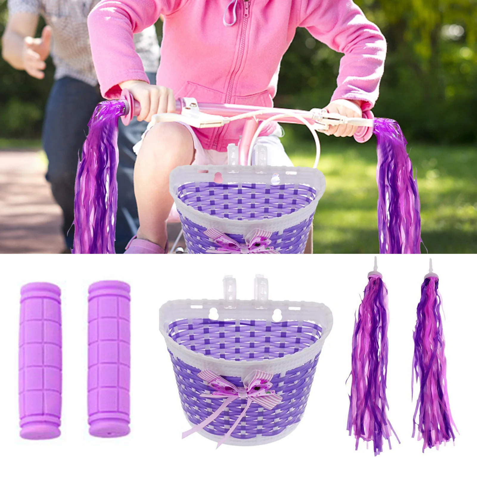 

Bike Basket With Handlebar Grips And Tassels Streamers For Kids Child Bicycle Handlebars Streamers Colorful Streamers Accessory