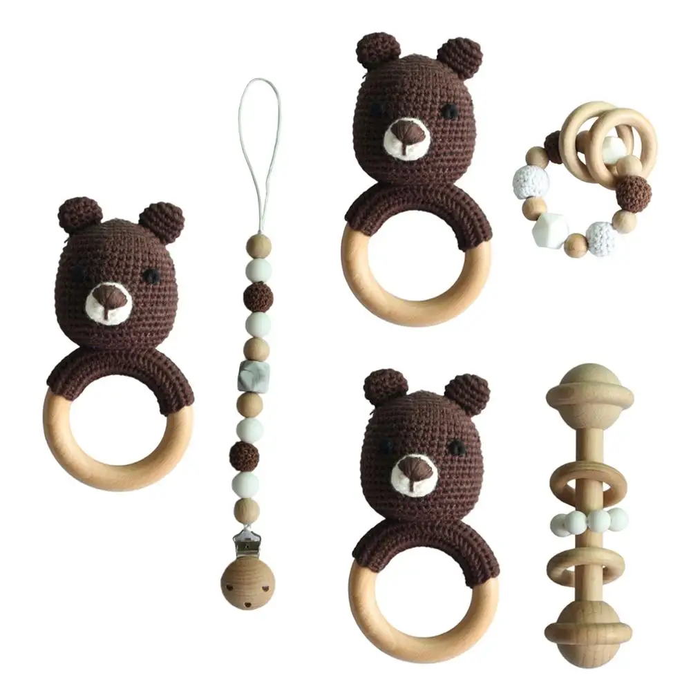 

Baby Pacifier Clip Chain Teething Bracelet Crochet Bear Soother Toy Infants Rattle Teether Newborn Dummy Holder Shower Gifts
