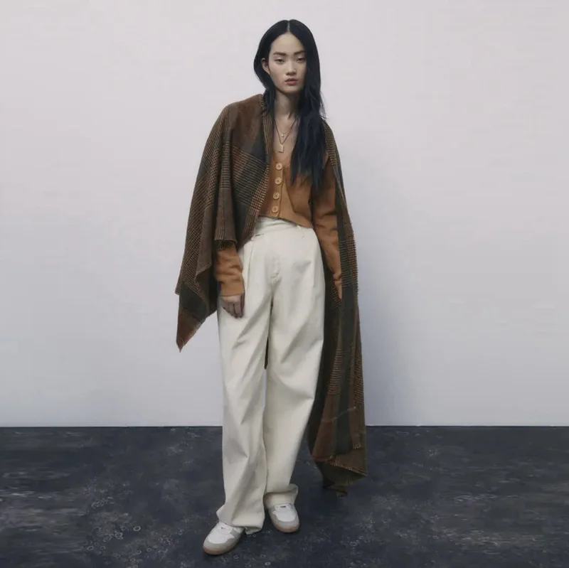 

Za family's New Retro contrast Plaid women's scarf in autumn winter of 2020 thickened warmth,dual purpose shawl couple's scarf