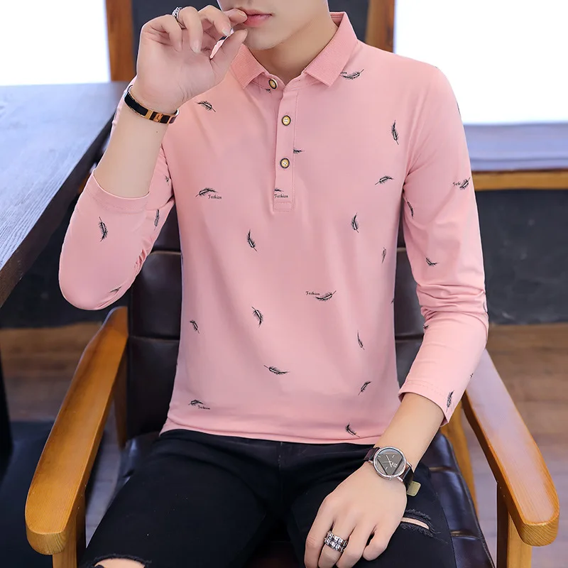 

Shirt Collar Autumn Cotton Men's Clothes 2021 Autumn Korean Men's Popular Brand Long-Sleeved T-shirt