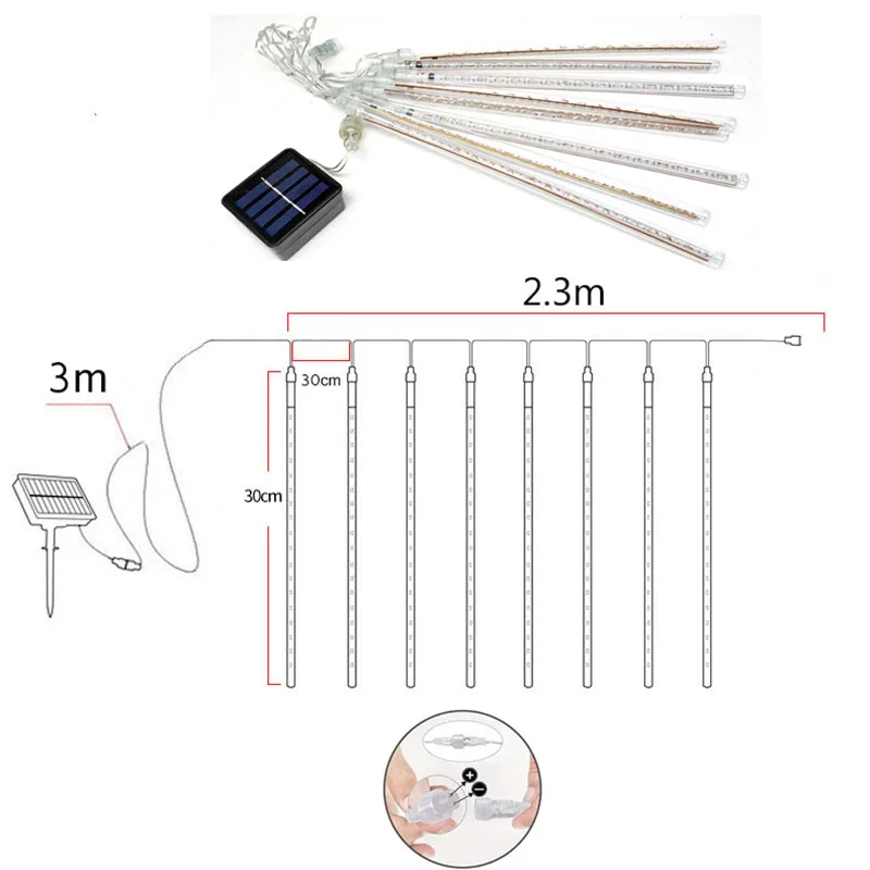 Светодиодный светильник метеоритный дождь на солнечной батарее праздничная