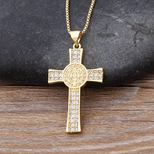 AIBEF 2021 Trendy Crystal Cross Pendant Necklace Gold Chain Link CZ Neck Choker High Quality Female Necklace Jewelry Wholesale