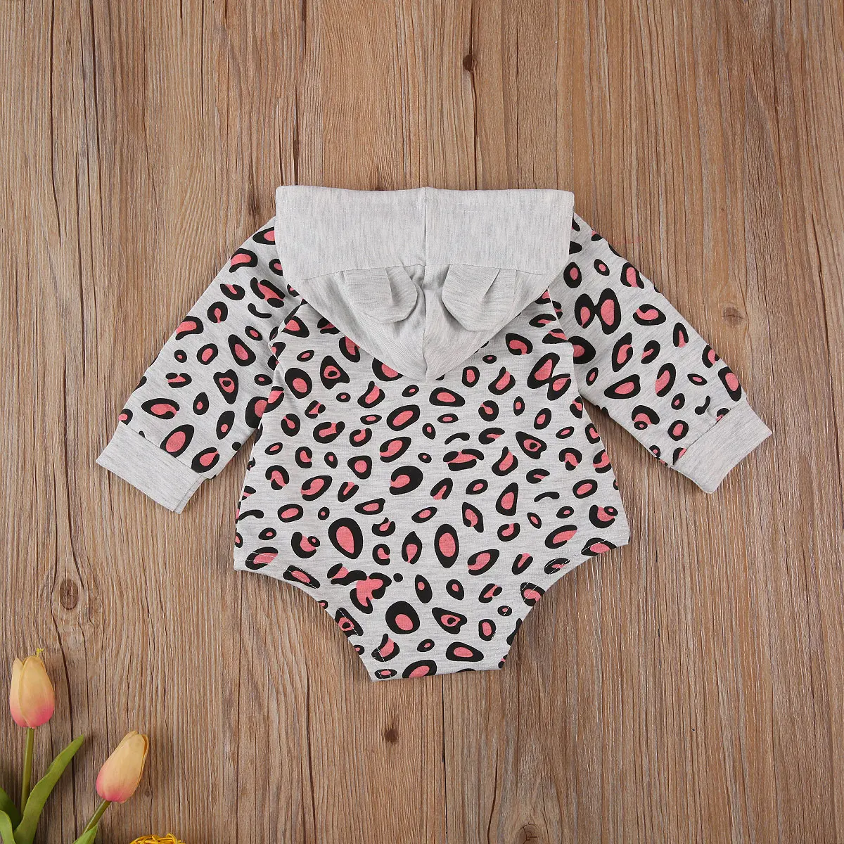 Imcute Baby Hooded Romper Baby Boy Girl Long Sleeve Jumpsuit Autumn Winter Leopard Print Hoodie Rompers 0-12M