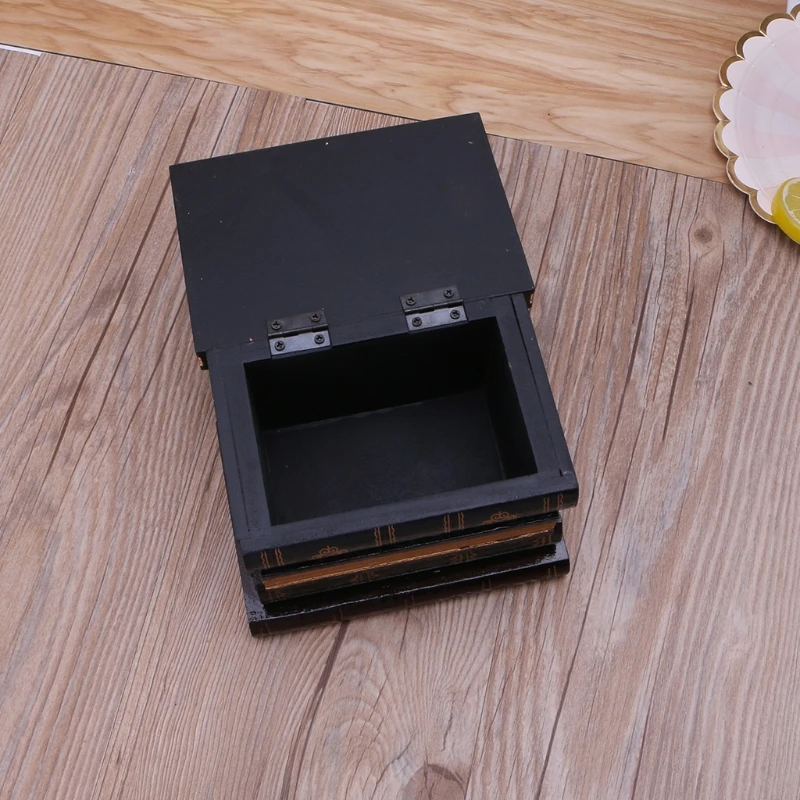 

False Book Box Vintage Wooden Book Jewellery Storage Study Book Ornaments Box K3ND