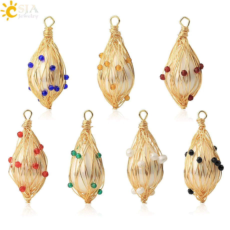 Кулон из натурального жемчуга CSJA золотистого цвета с подвеской в виде проволоки