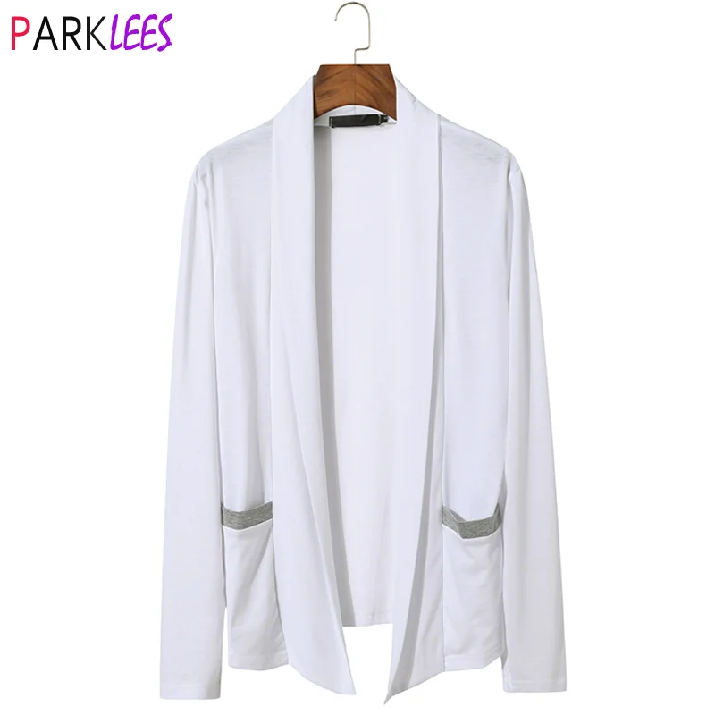 Мужской трикотажный кардиган с воротником шалью карманами|Кардиганы| |