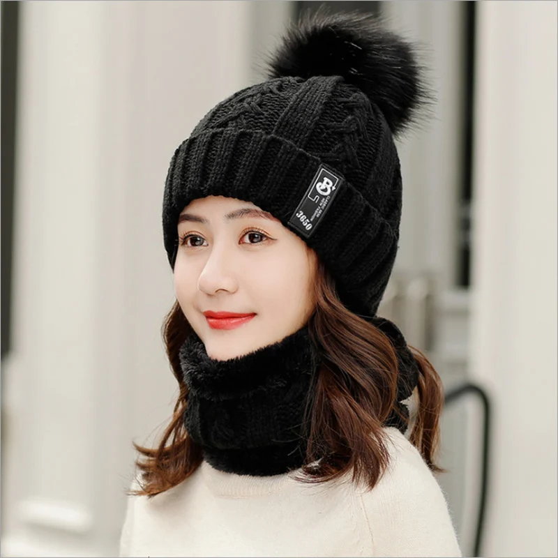 Новинка вязаная зимняя шапка шарф набор женские толстые хлопковые шапочки и