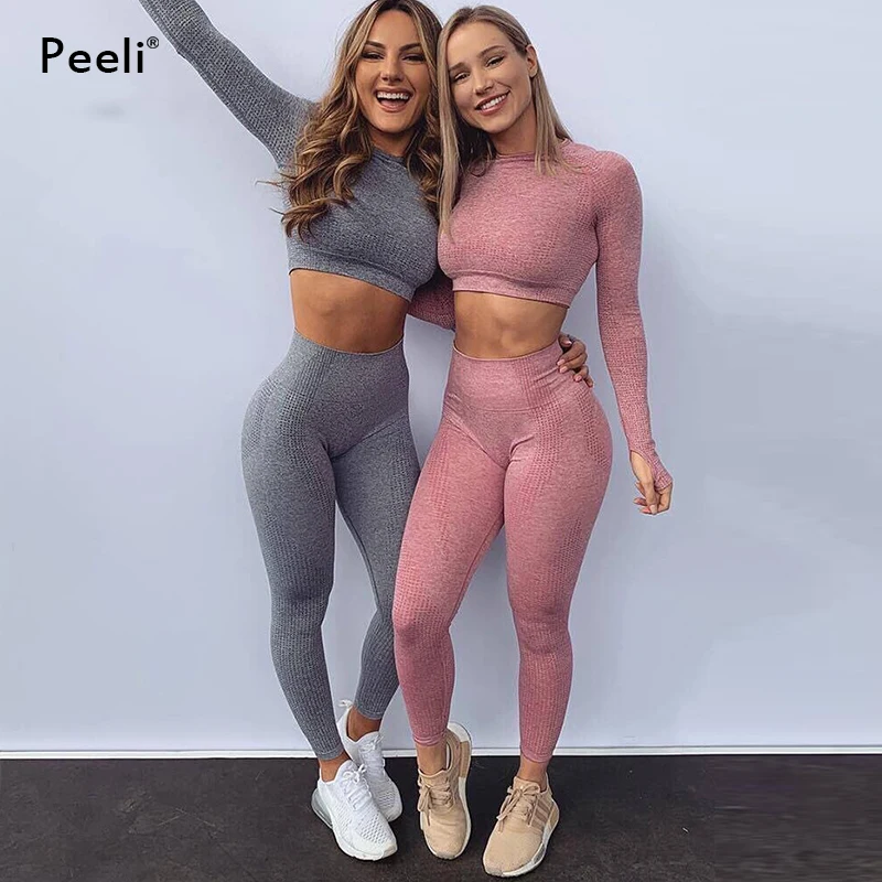 Женский бесшовный комплект для йоги из 2 предметов спортивный костюм одежда