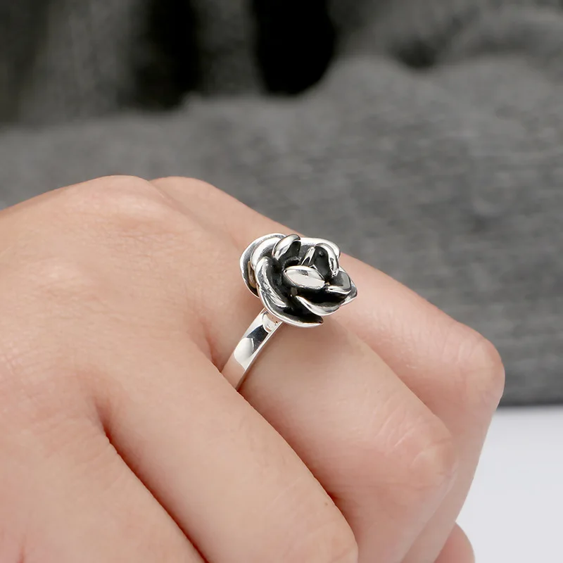 

925 Sterling Silver Rose Anti-wolf Self-defense Ring Individual Design Simple And Beautiful Retro Anti-wolf Ring