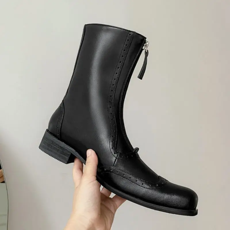 

KemeKiss Women Half Short Boots Real Leather Mid Calf R Women Winter Short Boots Fashion Cool Shoes Women Footwear Size 33-40