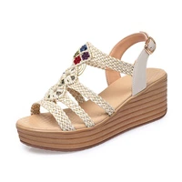 womens wedges sandals 2022 fashion summer shoes for women bohemian style platform sandals genuine leather ladies braided shoes