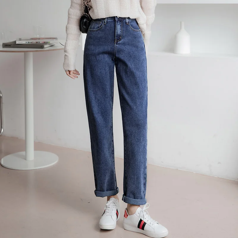 

2021 новые стильные синие женские джинсы с высокой талией, Женские джинсы-бойфренды, джинсы-султанки, женские джинсы, женские джинсовые брюки
