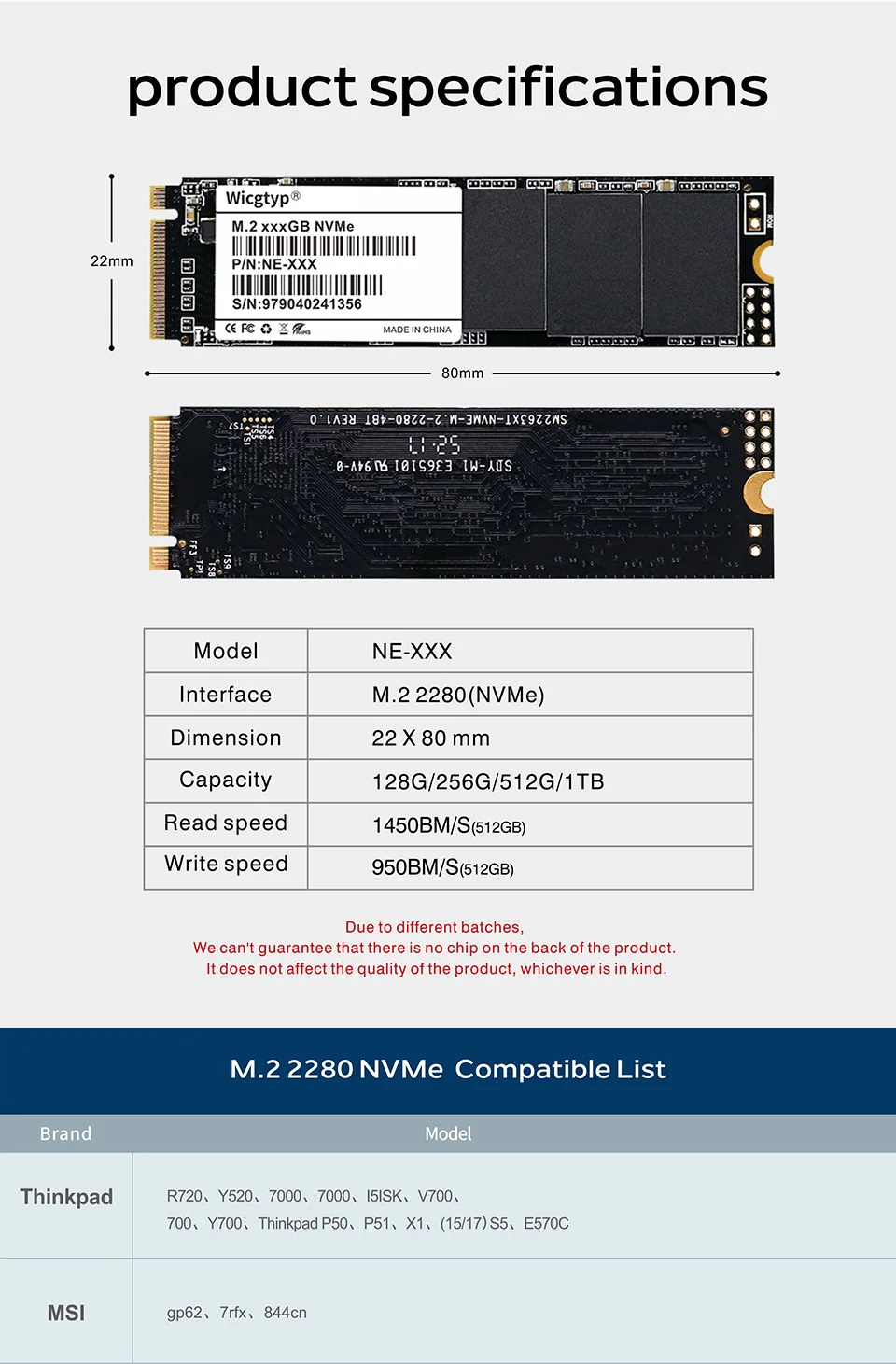 Wicgtyp M.2 PCIE NVME 22*80 SSD 512 Гб Твердотельный накопитель для настольных ПК твердотельные накопители для LENOVO для DELL