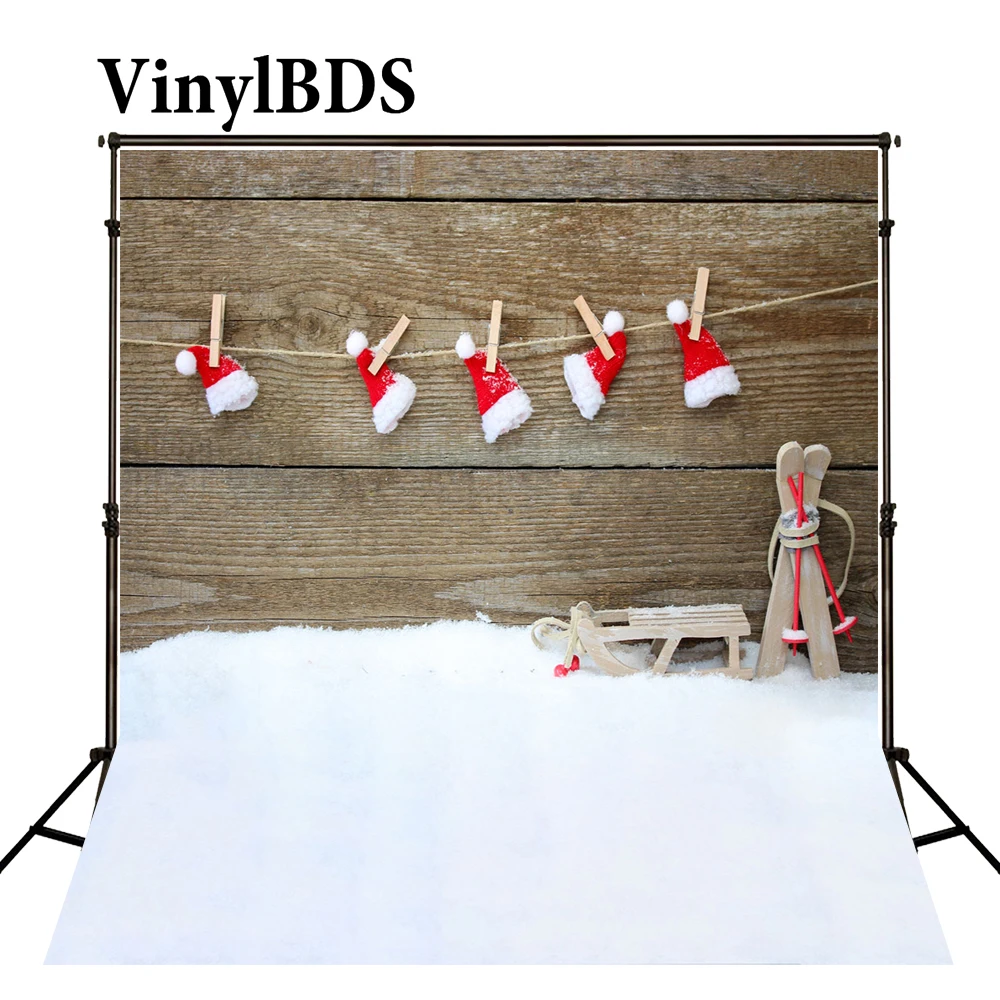 Винилбдс Рождественский фон Зимний снег пол сани декорации фоны красная шляпа