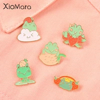cartoon frog pins brooches strawberry series pattern cute green frog enamel pins metal badge jewelry gift for friends wholesale