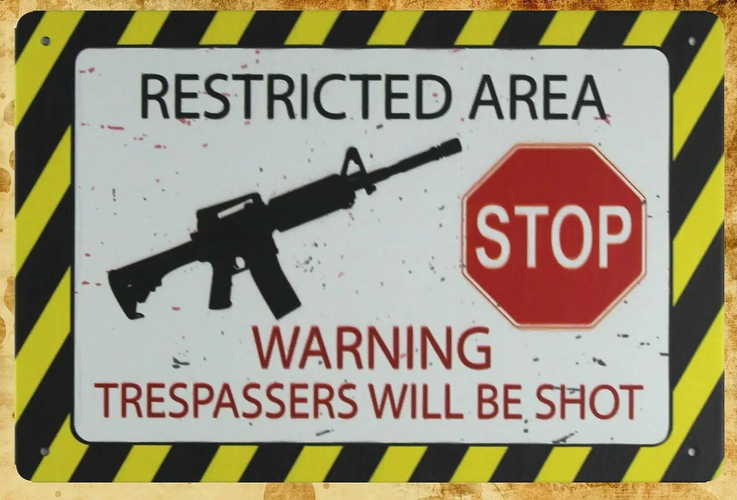 

wall decor Restricted Area Trespassers Will Be shot tin metal sign