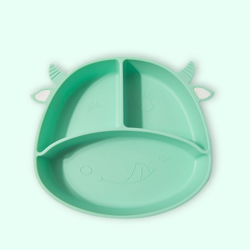 

Food Grade Silicone Cartoon Cows Baby Divided Suction Bowl Learning Feeding Dish