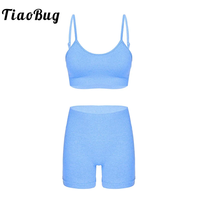 

Women Solid Color Sports Outfit Adjustable Straps Padded Bra Tops with Shorts Gym Workout Sets Adult Ballet Training Dancewear