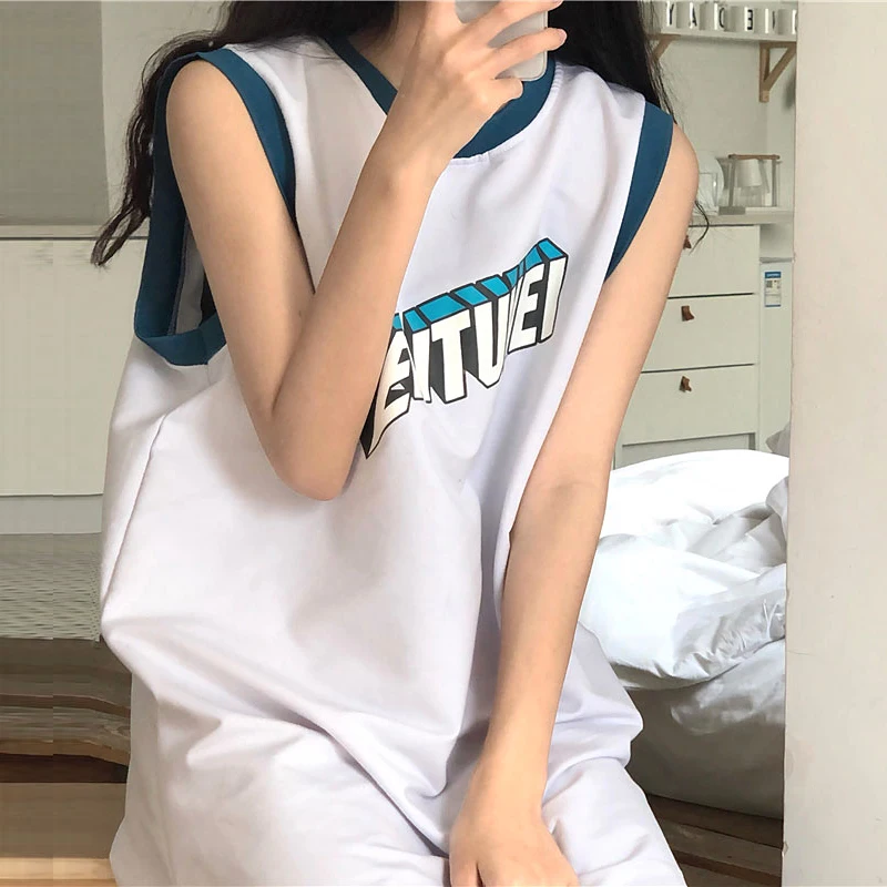 

Шикарный топ без рукавов в гонконгском стиле, женский модный свободный Универсальный жилет в Корейском стиле бойфренда в стиле колледжа с б...