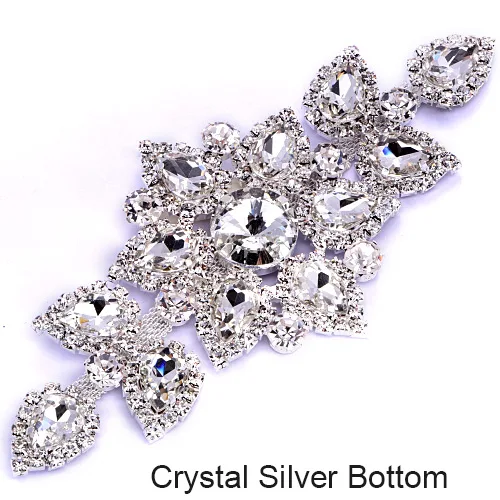 Silver-Crystal 1 шт., 14X6,5 см, стразы с кристаллами AB, аппликация, золото/серебро, плоская задняя сторона, прозрачный, для шитья, для свадьбы, красивый дизайн, Y2504 - Цвет: Silver-Crystal