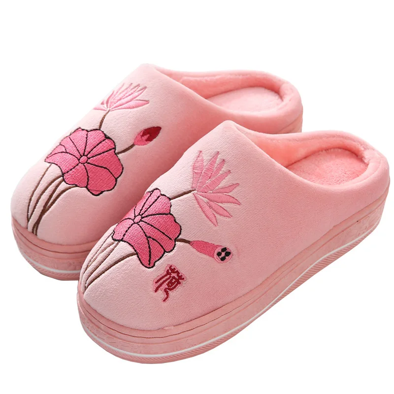 Зимние женские милые тапочки с цветочным рисунком домашняя обувь на высоком