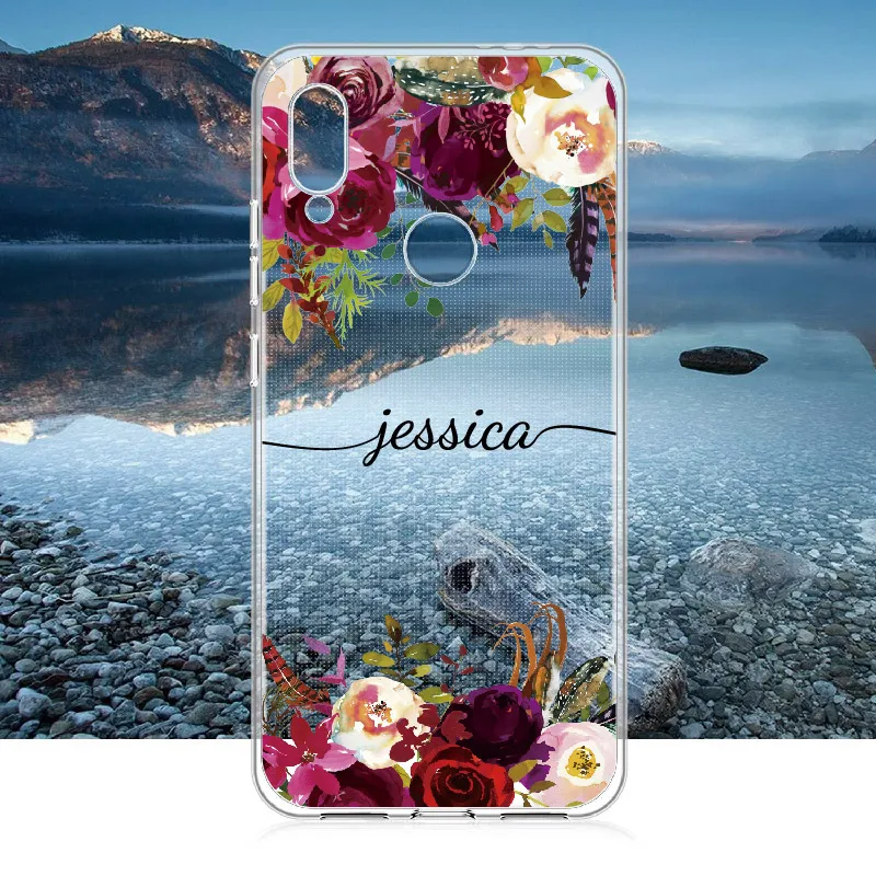 

Custom Personalized your Initial Name Flower Vintage Phone Case For Xiaomi Mi Redmi Note 5 6 7 8 9 10 lite Pro Plus Soft Case