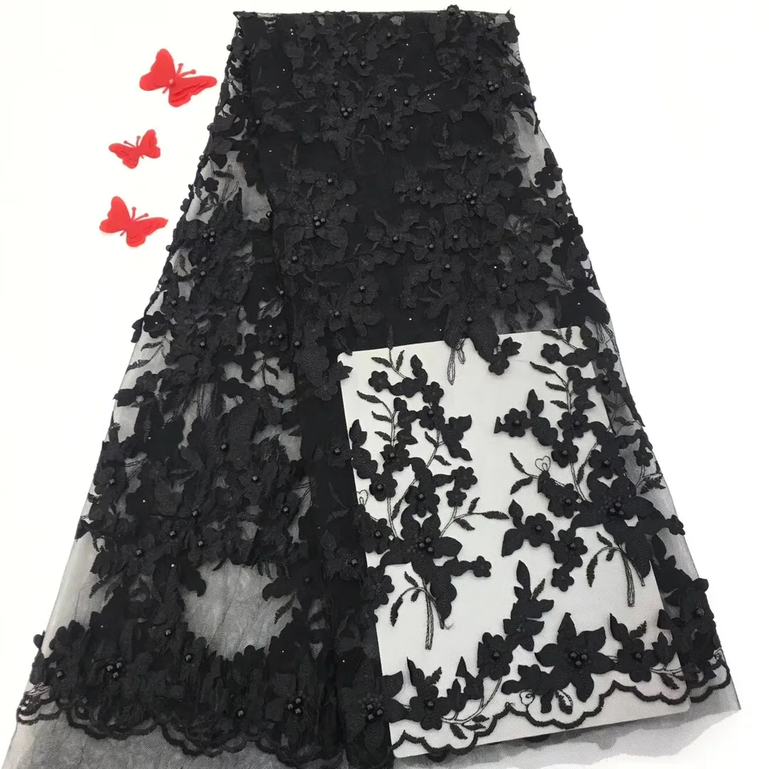 

Горячая Распродажа 3D французская кружевная ткань с цветами и бусинами, отличные нигерийские тюлевые кружева для свадебной вечеринки RF39