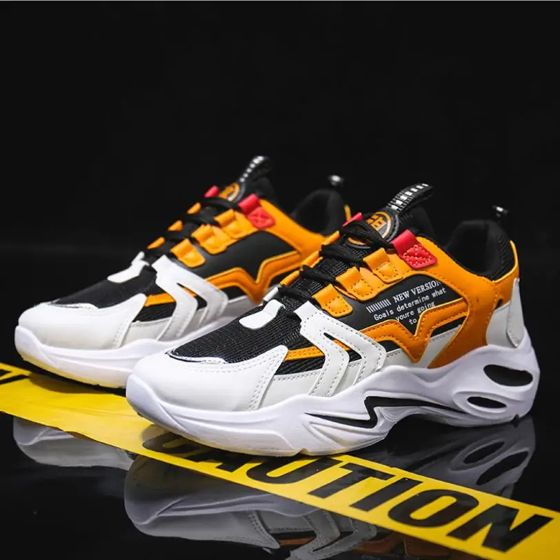 2019 new Stylish Designer Casual Shoes Men Yellow Sneakers Black White Walking Footwear Breathable Mesh | Обувь