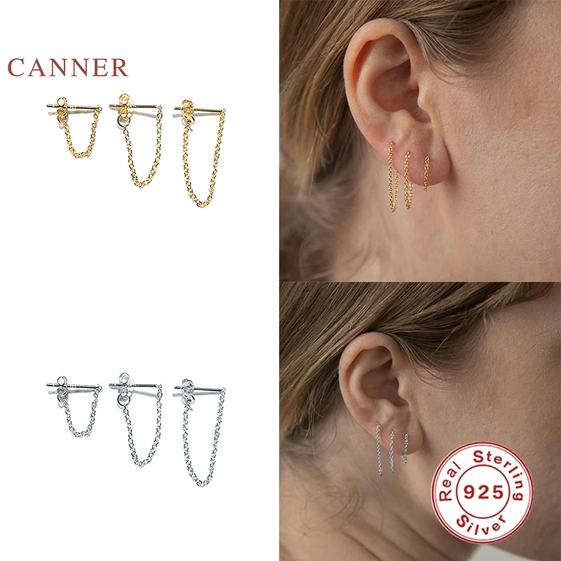 

CANNER 925 Sterling Silver Earrings For Women 3Pcs/Set Chain Tassels Piercing Stud Earrings Pendientes Plata 925 Jewelry Joyero