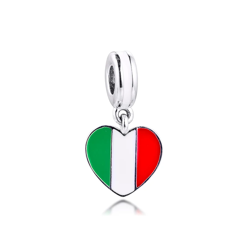 

Fits for Europe Charms Bracelet Italy heart flag Beads 100% Authentic 925 Sterling Silver Jewelry Free Shipping