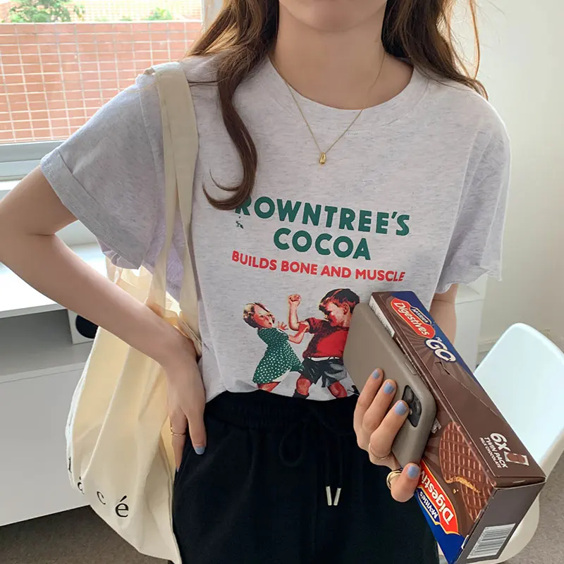 Женская Повседневная хлопковая футболка с коротким рукавом и круглым вырезом в