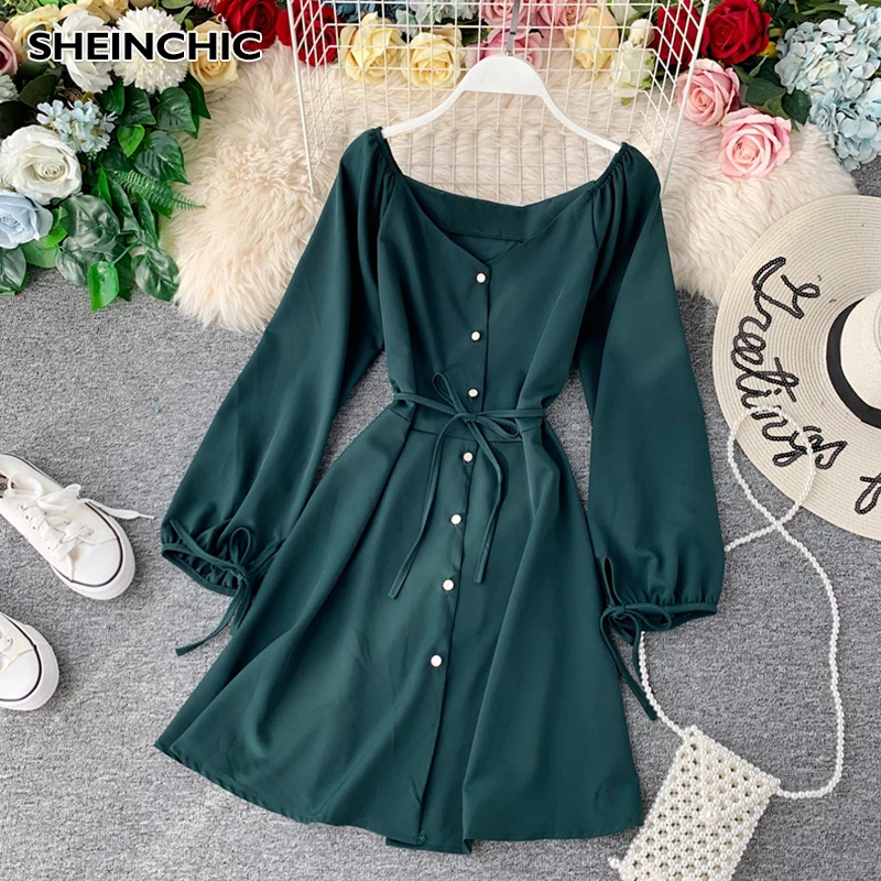 Женское мини платье с V образным вырезом однотонное зеленое/черное/красное