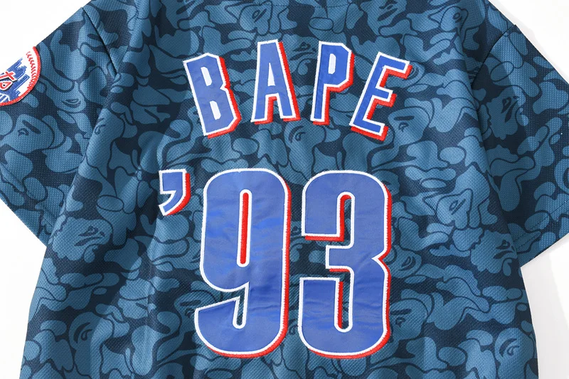 

Bape T-shirt Summer New Men Casual Letter Cardigan Baseball Uniform Oversized Harajuku T Shirt Men Clothing