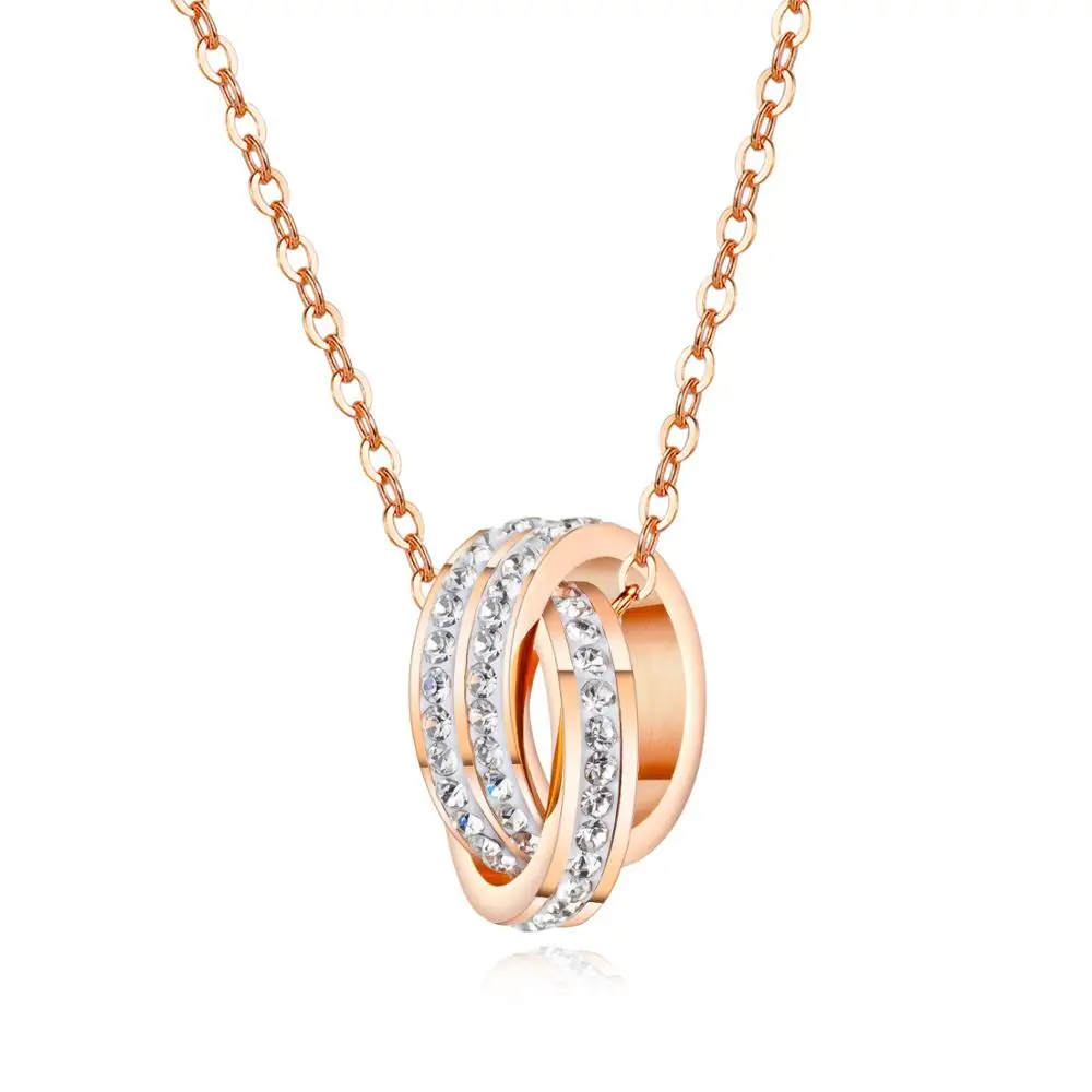 

Trendy Two Circles CZ Necklace for Women Charm Rose Gold Color Stainless Steel Collar Jewelry Drop Shipping