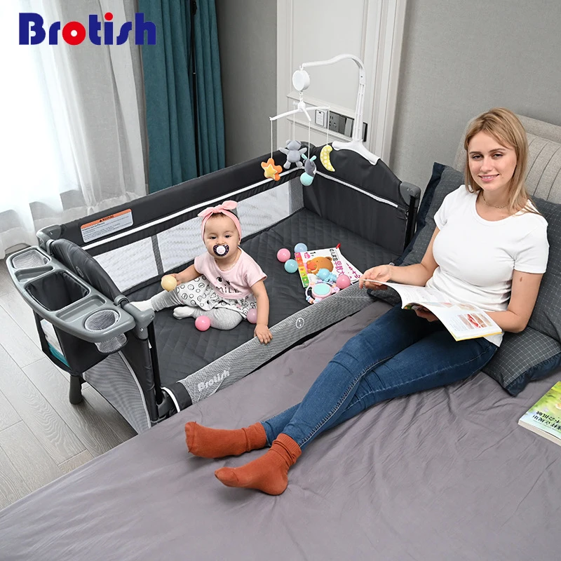 2020Brotish Crib splicing large bed removable bb multi-function portable folding newborn baby bedside bed cradle bed