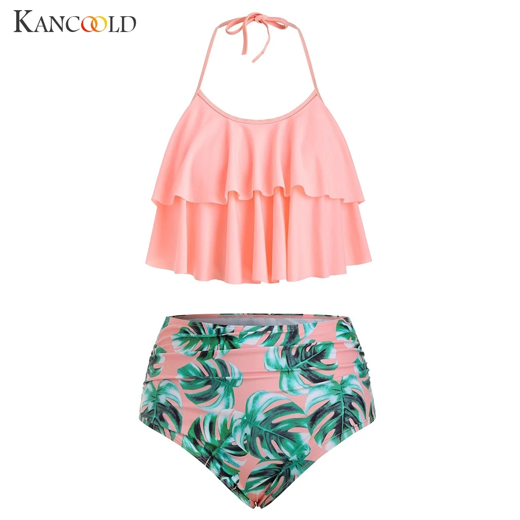 Женский купальник с высокой талией бикини лямкой на шее в стиле ретро размера