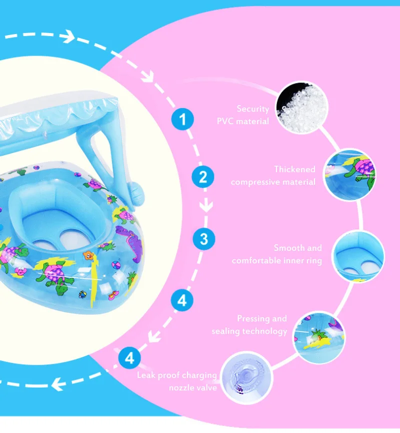 

New Cartoon Inflatable Swimming Ring Toddler Swimming Training Child Swimming Pool Water Seat With Canopy Summer Baby Bath Toy
