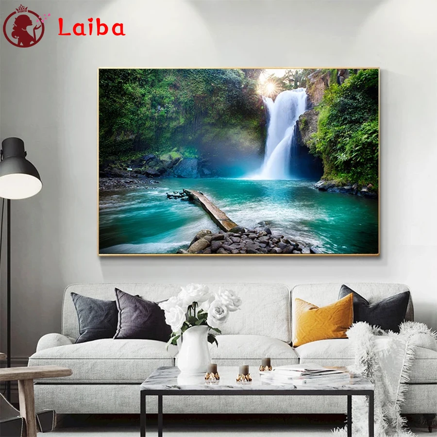 

New diamond embroidery mosaic Natural scenery, waterfall diamond paintings full square round drill stitch cross rhinestone