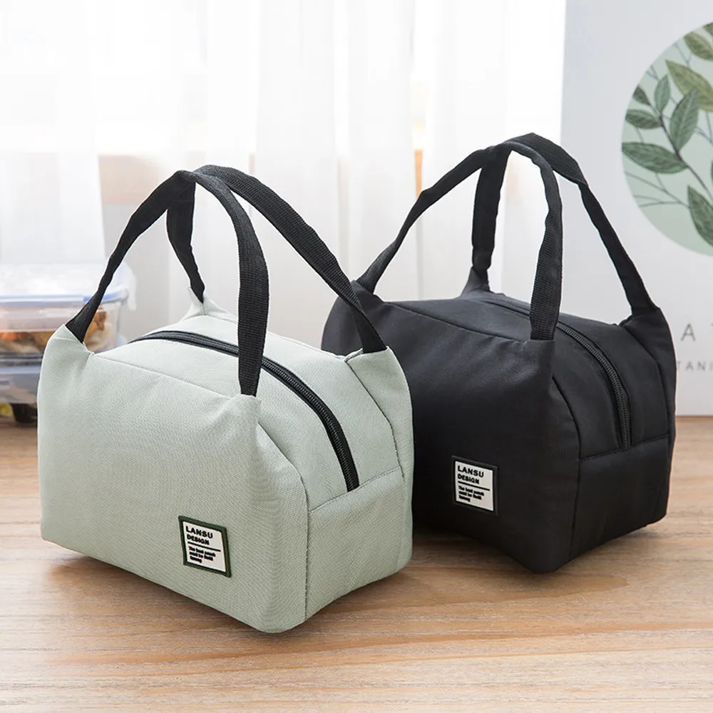 

Fashion Portable Lunch box Bag Thermal Insulated Cold keep Food Safe Solid color warm Canvas Lunch bags For Girls Women