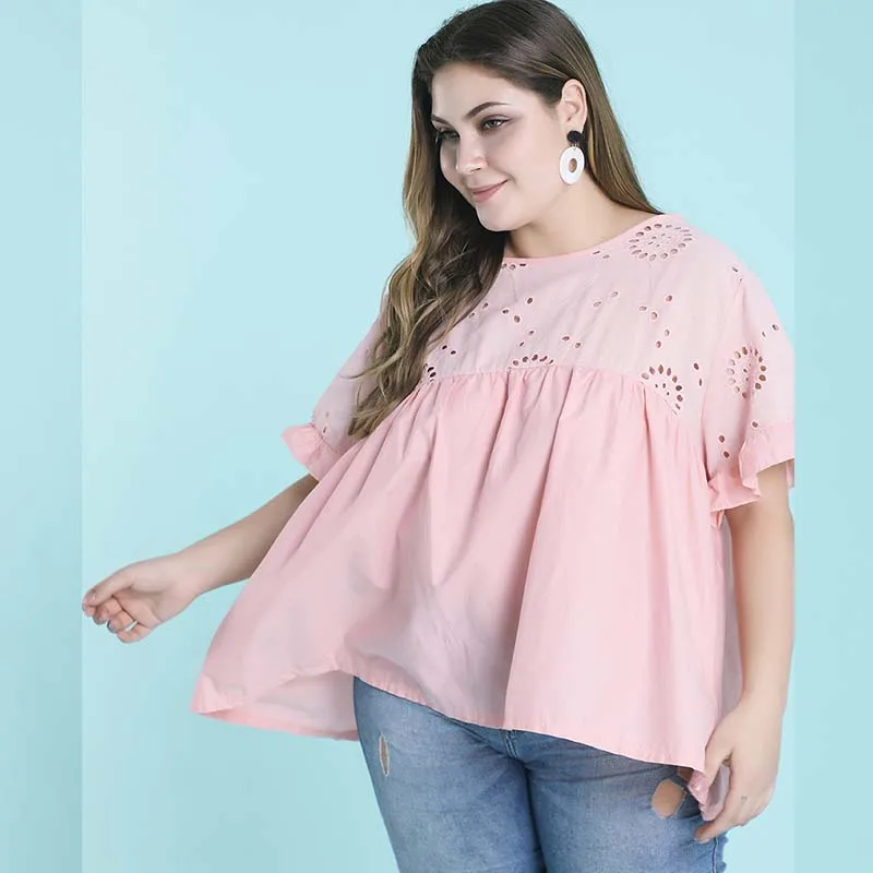 WHZHM розовая фотосессия 3XL 4XL женские футболки с оборками элегантные вырезами и