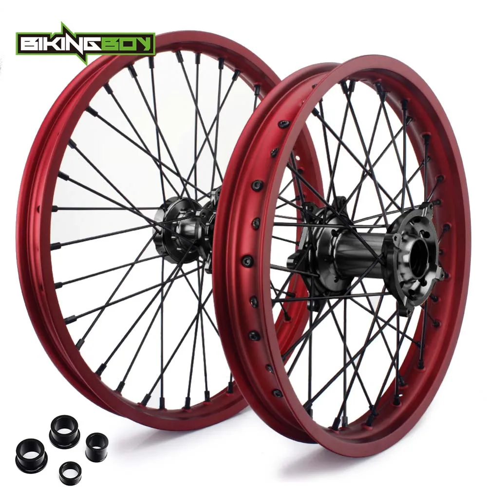 21 19 Red Black BIKINGBOY 21/19/18 передние задние колеса диски ступицы для Honda CRF 250 R- CRF 450 R 2013 14 15 16 17 18 CRF 450 RX 17-19 - Цвет: 21 19 Red Black