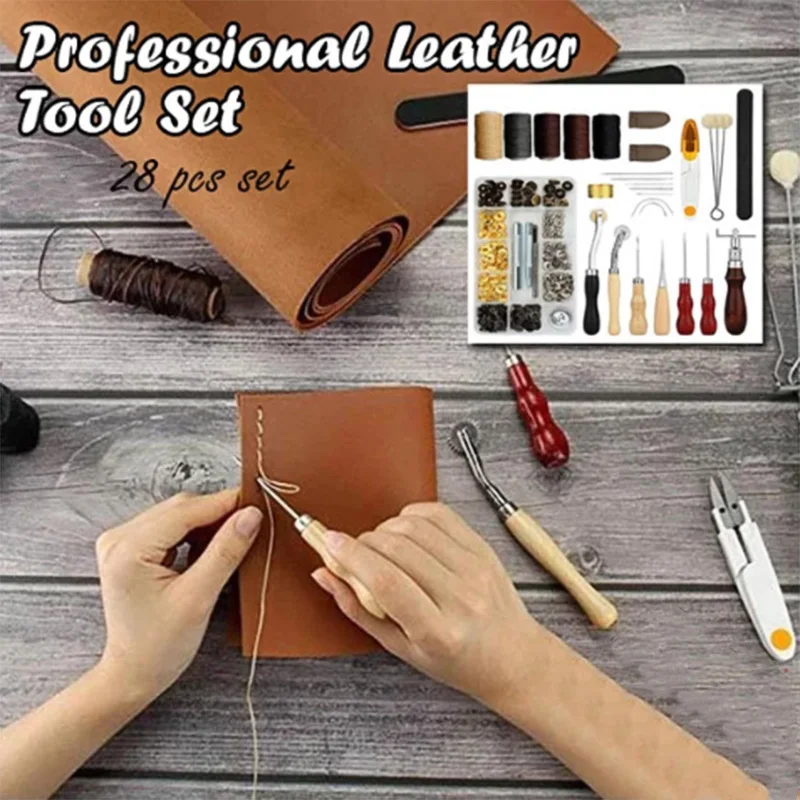 

Hot Professional Leather Tool Set 28 Pcs Tool Sewing Craft DIY Hand Stitching D6