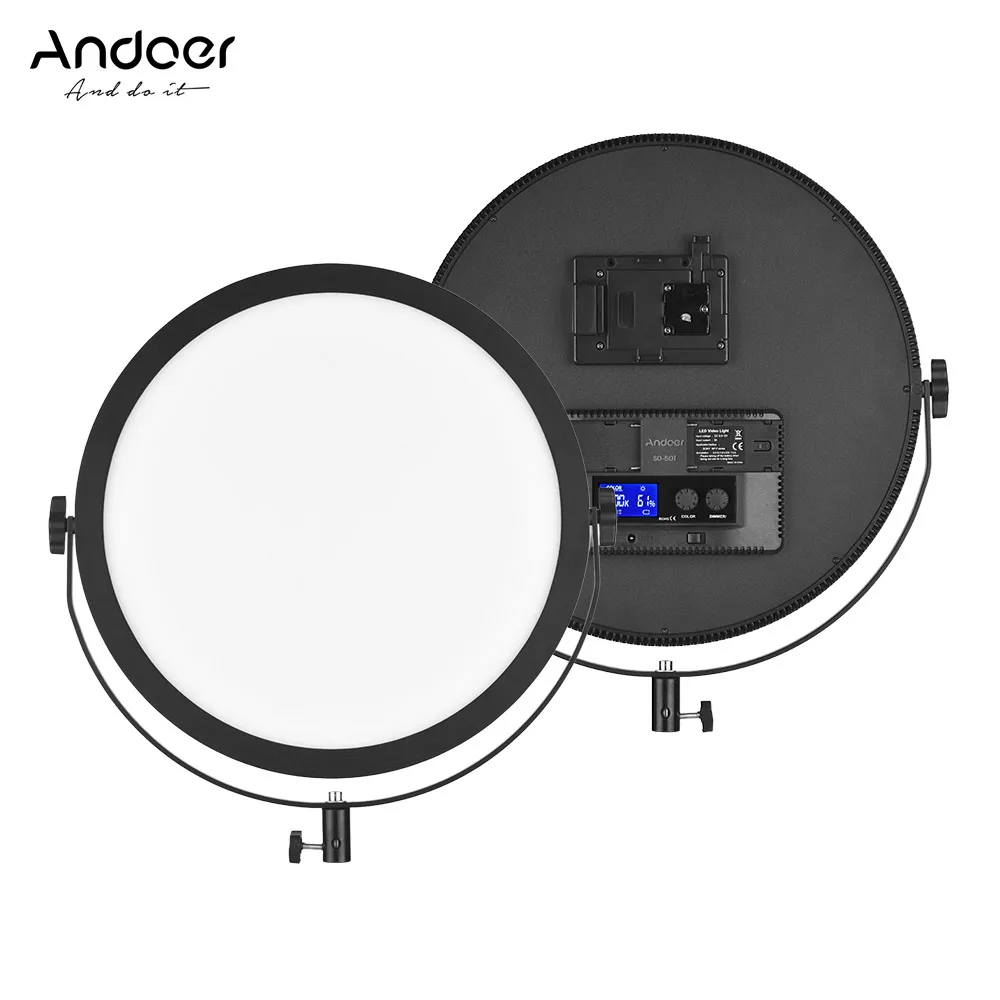 

Andoer SO-50T ультратонкий двухцветная лампа круглый светодиодный видео светильник 3200K-5600K заполняющий светильник Плавная Diammable ЖК-дисплей Экран ...