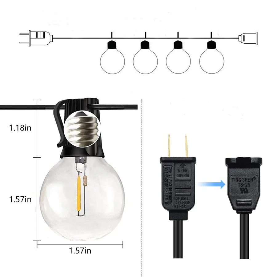 

BEIAIDI 25FT G40 Globe Ball String Lights Outdoor Garden Patio Bistro Garland Light Party Wedding Christmas Holiday Lighting