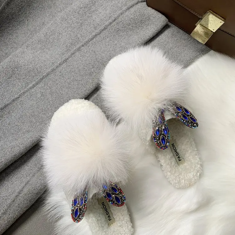 Women Home Slippers Winter Warm Shoes Woman Slip on Flats Slides Female Faux Fur Closed Toe |